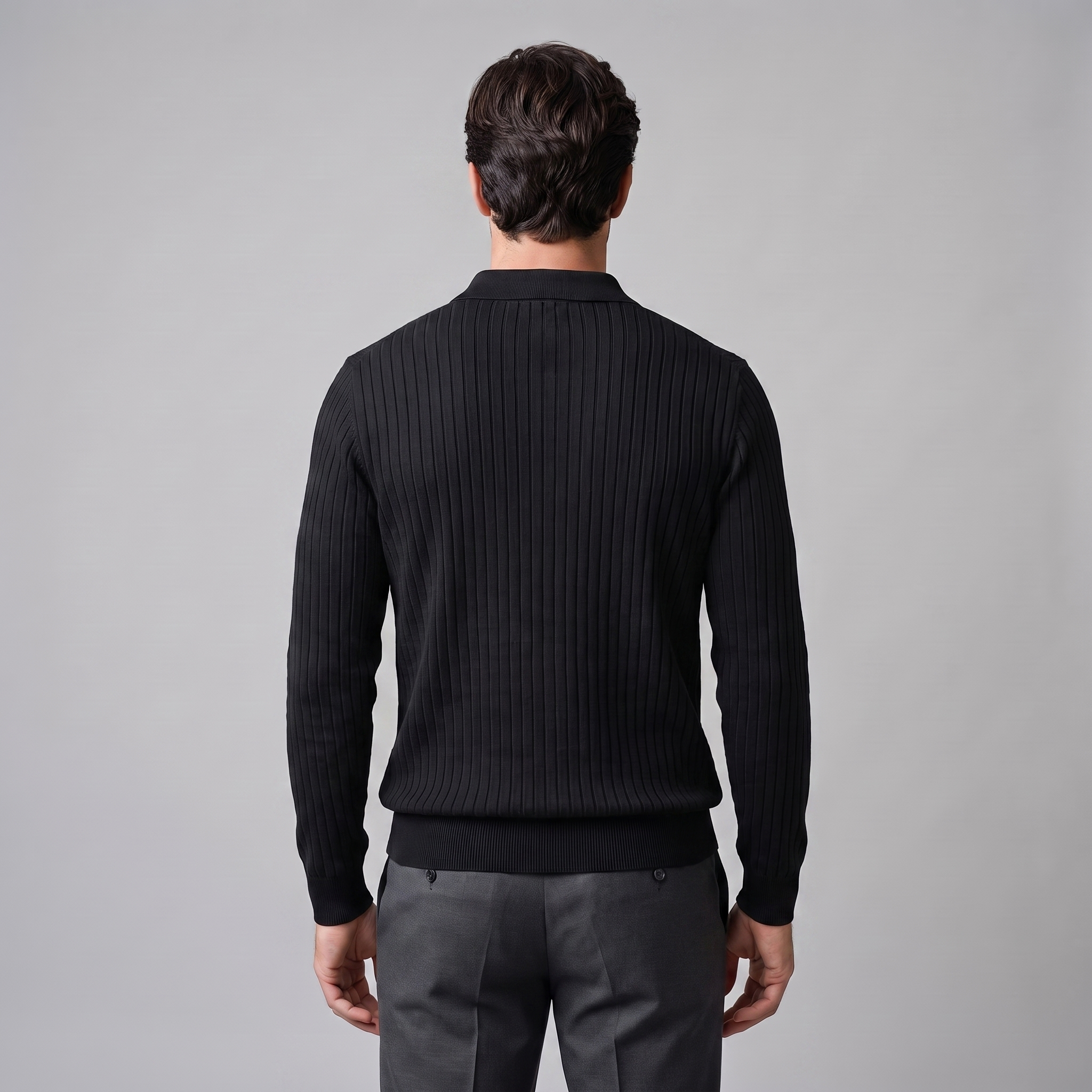 Men's Ribbed Open Collar Polo Sweater