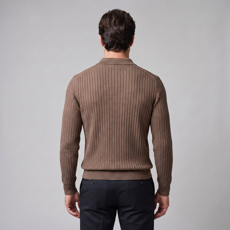 Men's Ribbed Open Collar Polo Sweater