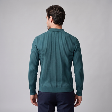 Men's Ribbed Open Collar Polo Sweater