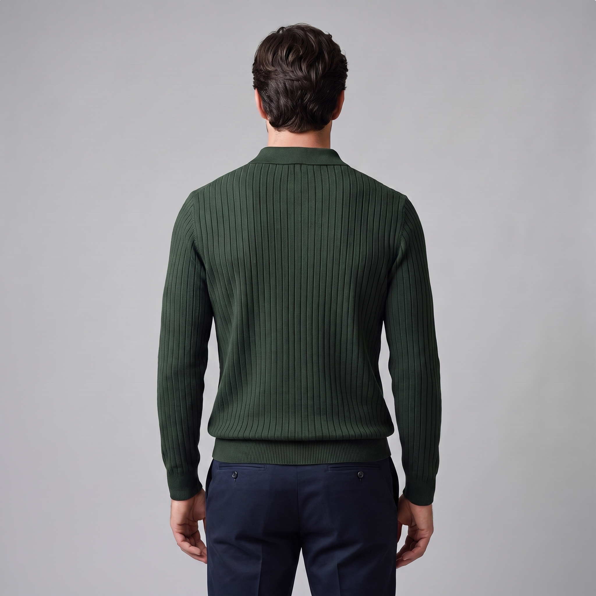 Men's Ribbed Open Collar Polo Sweater