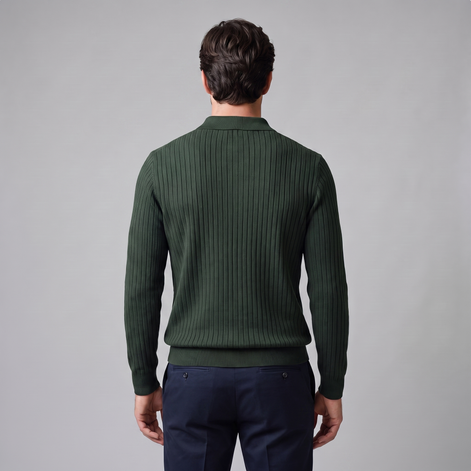 Men's Ribbed Open Collar Polo Sweater