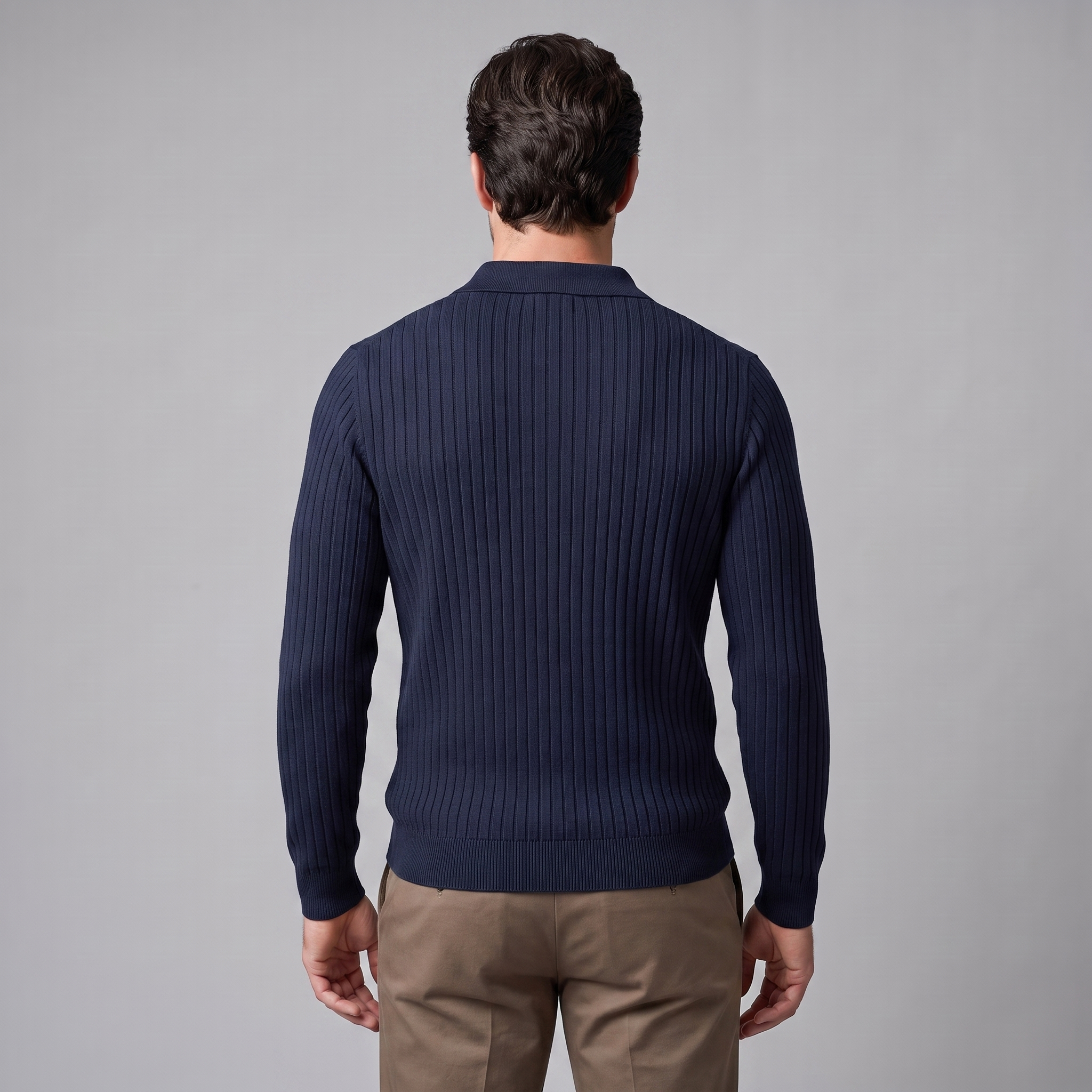 Men's Ribbed Open Collar Polo Sweater