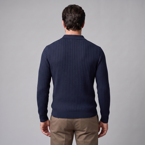 Men's Ribbed Open Collar Polo Sweater