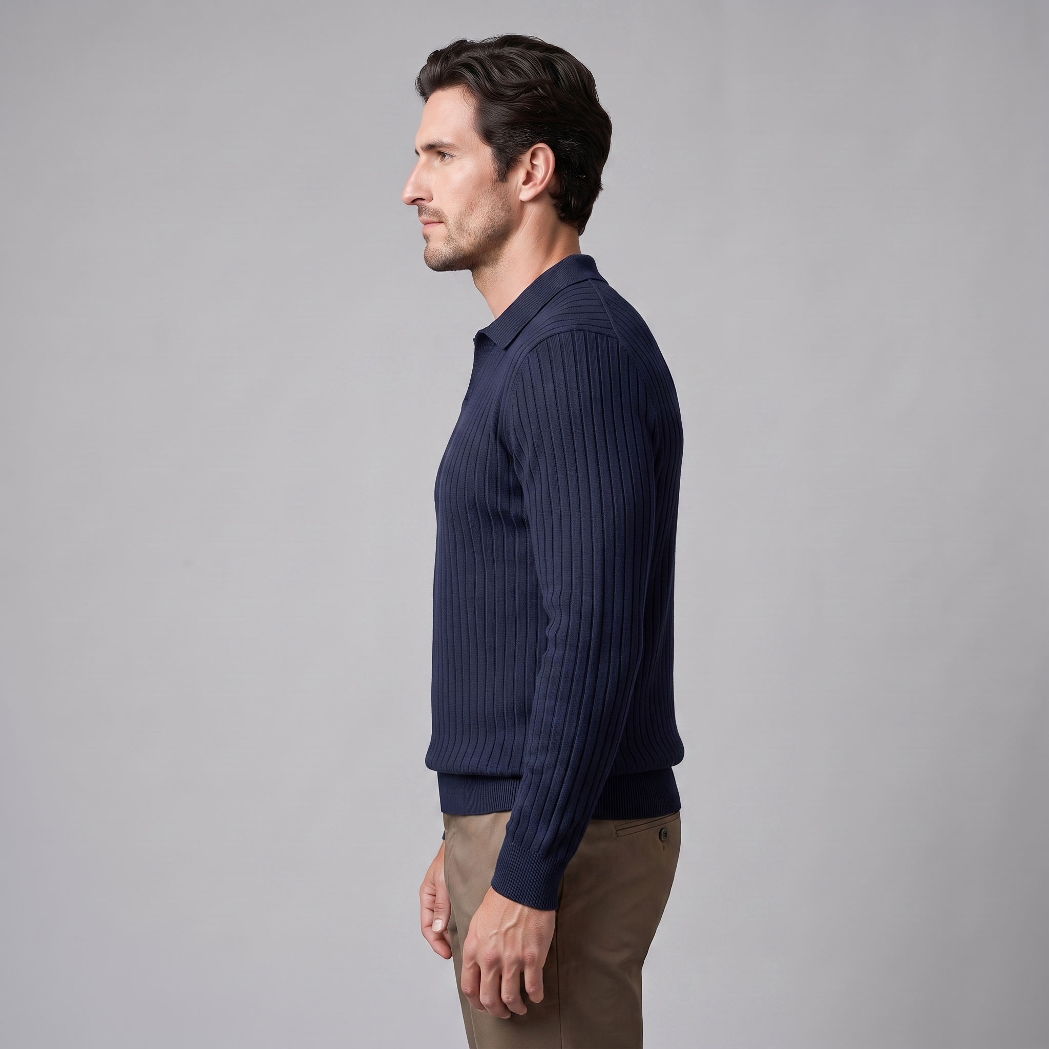 Men's Ribbed Open Collar Polo Sweater