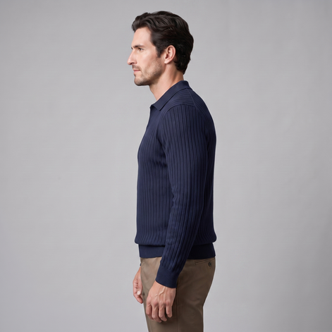 Men's Ribbed Open Collar Polo Sweater