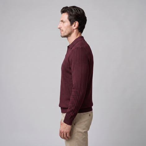 Men's Ribbed Open Collar Polo Sweater