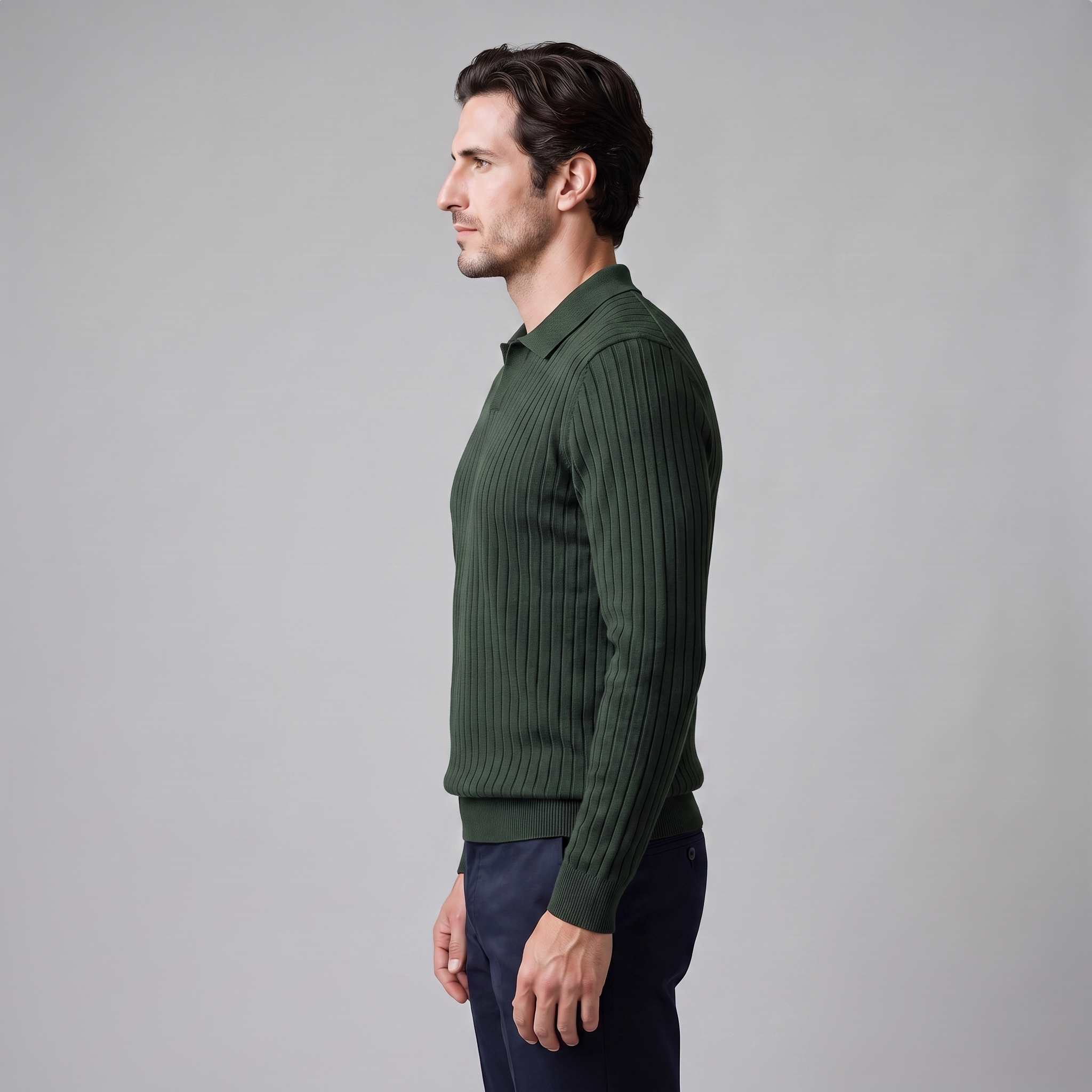 Men's Ribbed Open Collar Polo Sweater