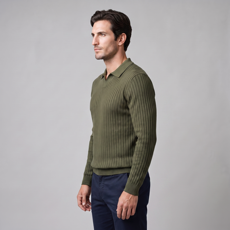 Men's Ribbed Open Collar Polo Sweater