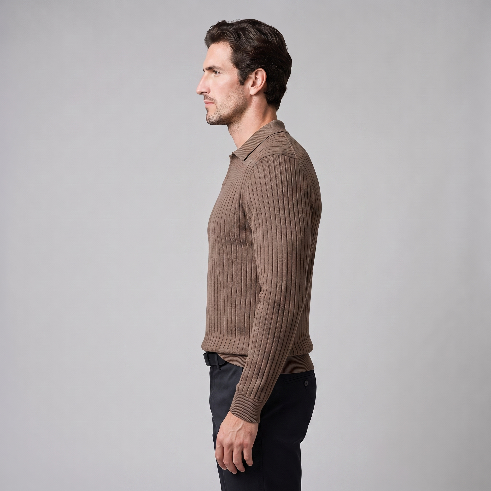 Men's Ribbed Open Collar Polo Sweater