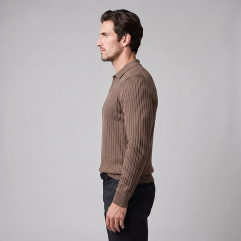 Men's Ribbed Open Collar Polo Sweater