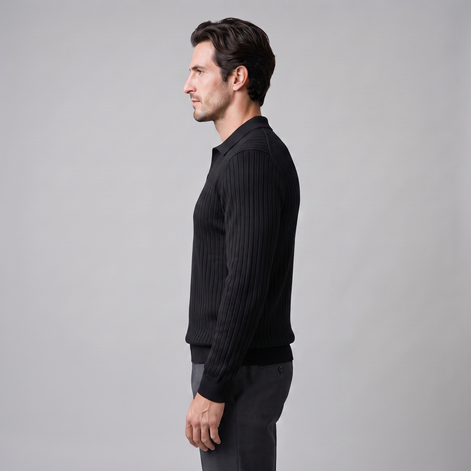 Men's Ribbed Open Collar Polo Sweater