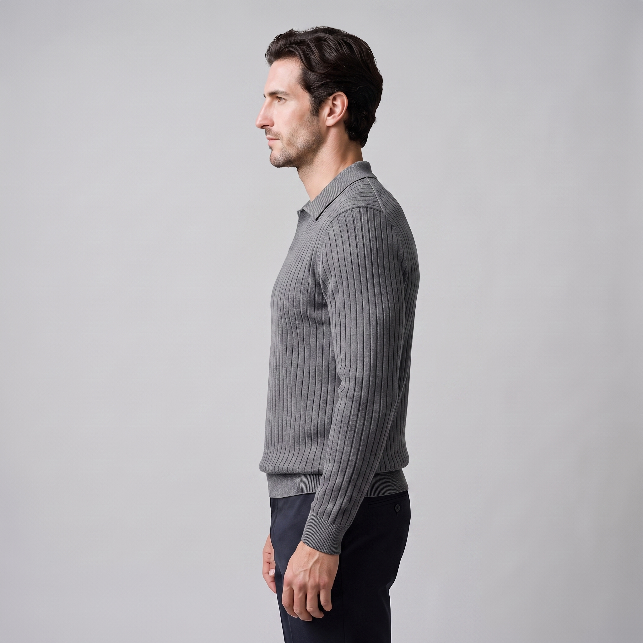 Men's Ribbed Open Collar Polo Sweater