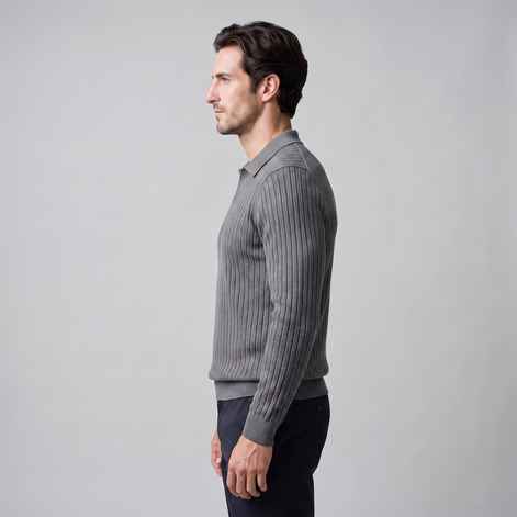 Men's Ribbed Open Collar Polo Sweater