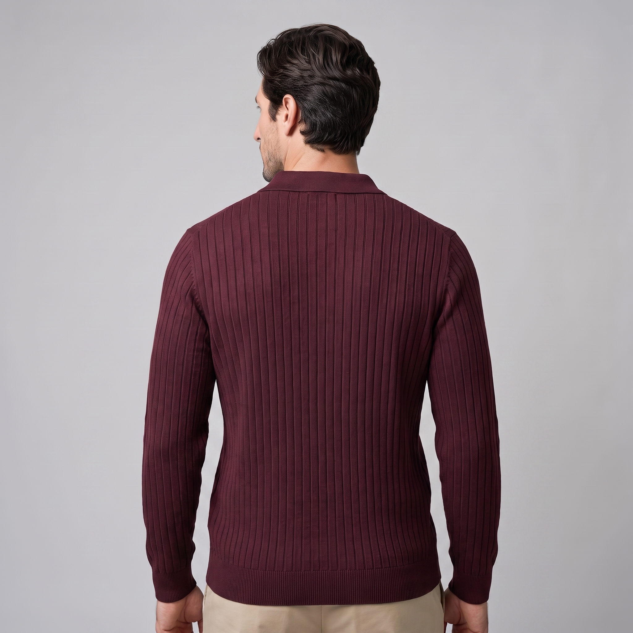 Men's Ribbed Open Collar Polo Sweater