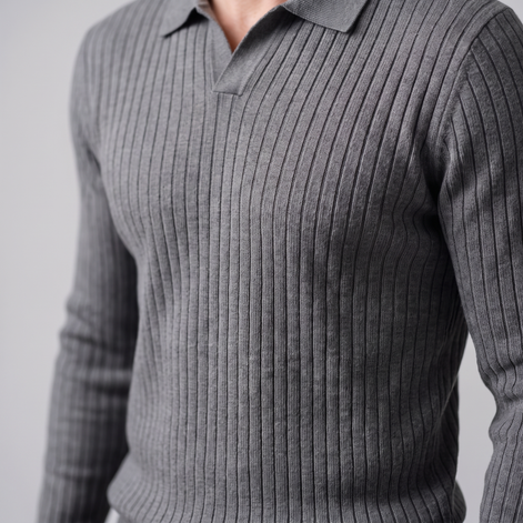 Men's Ribbed Open Collar Polo Sweater