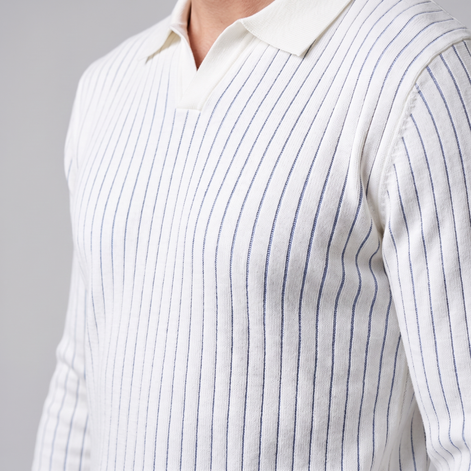 Men's Ribbed Open Collar Polo Sweater