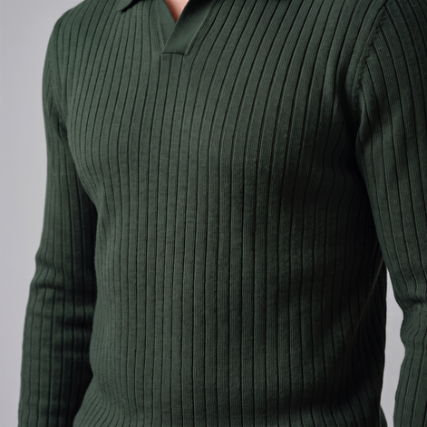 Men's Ribbed Open Collar Polo Sweater