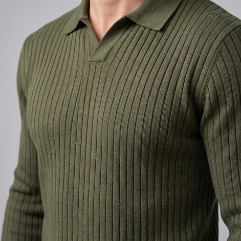 Men's Ribbed Open Collar Polo Sweater