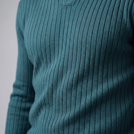Men's Ribbed Open Collar Polo Sweater