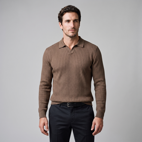 Men's Ribbed Open Collar Polo Sweater