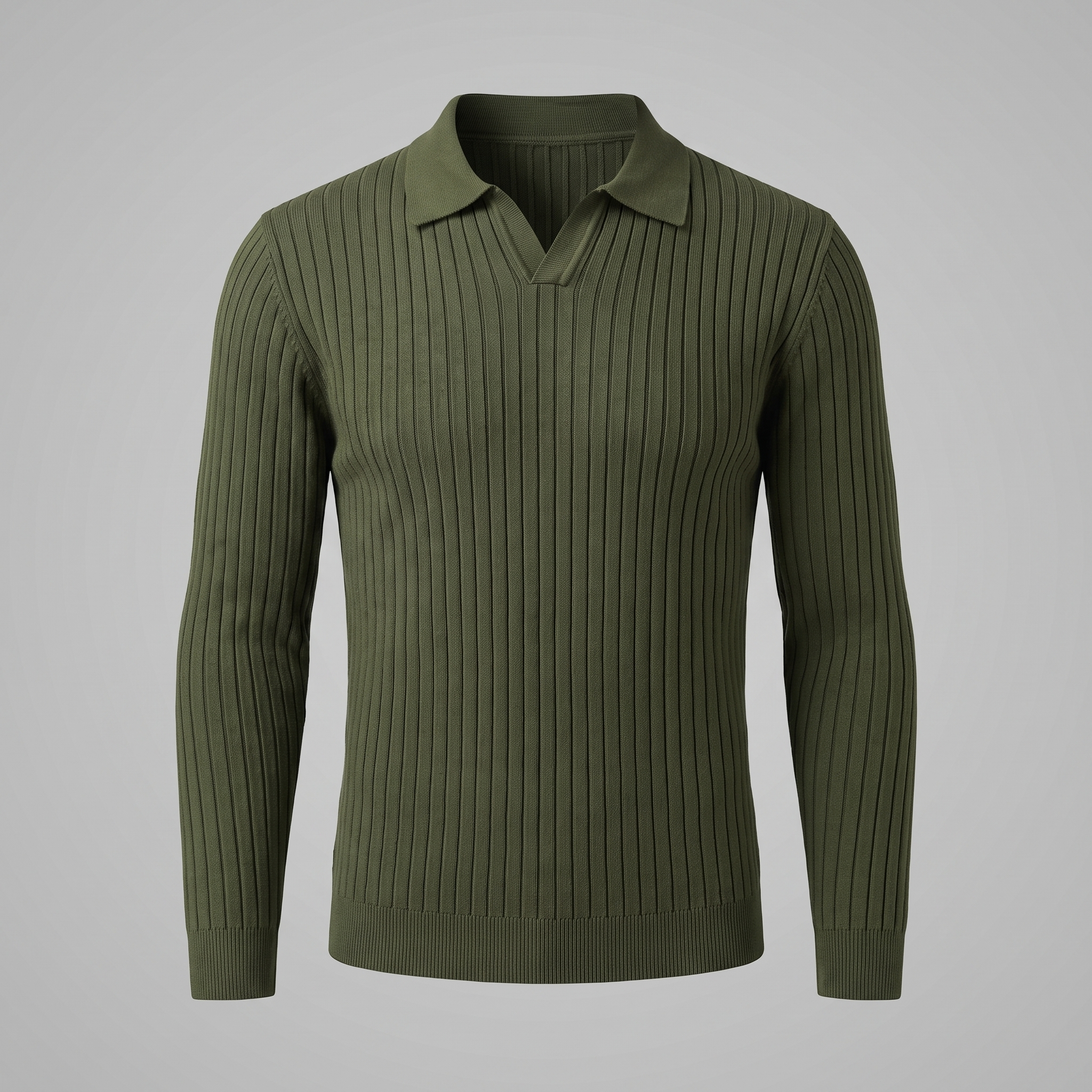Men's Ribbed Open Collar Polo Sweater