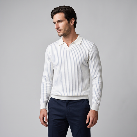 Men's Ribbed Open Collar Polo Sweater