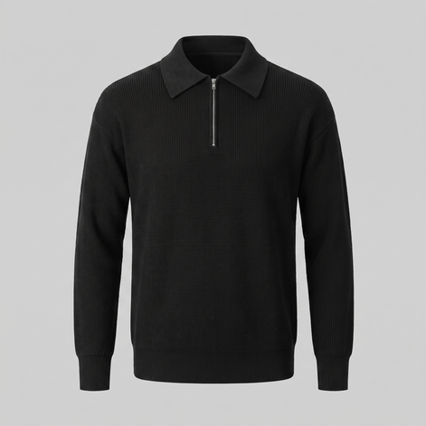 Men's Ribbed Quarter-Zip Polo Sweater