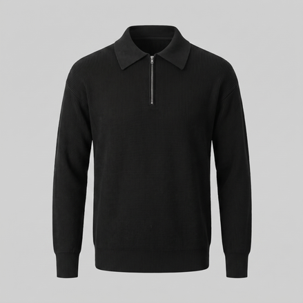 Men's Ribbed Quarter-Zip Polo Sweater