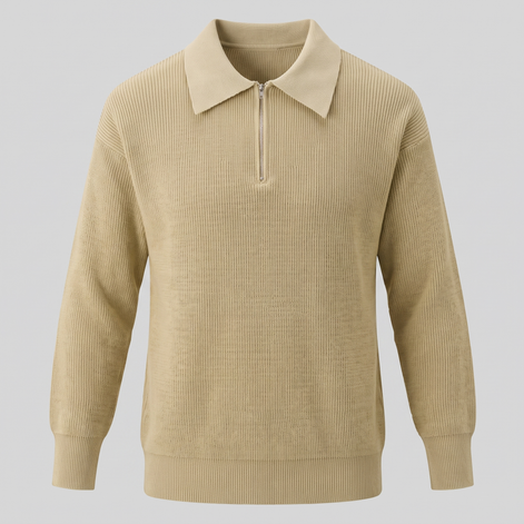 Men's Ribbed Quarter-Zip Polo Sweater