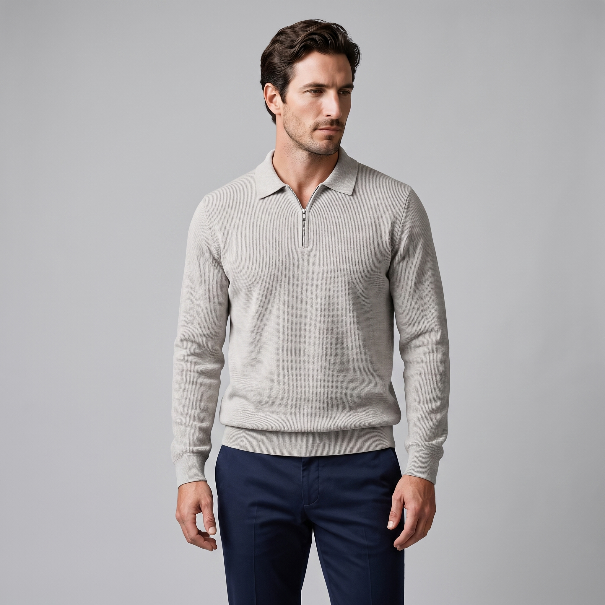 Men's Ribbed Quarter-Zip Polo Sweater