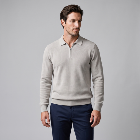 Men's Ribbed Quarter-Zip Polo Sweater