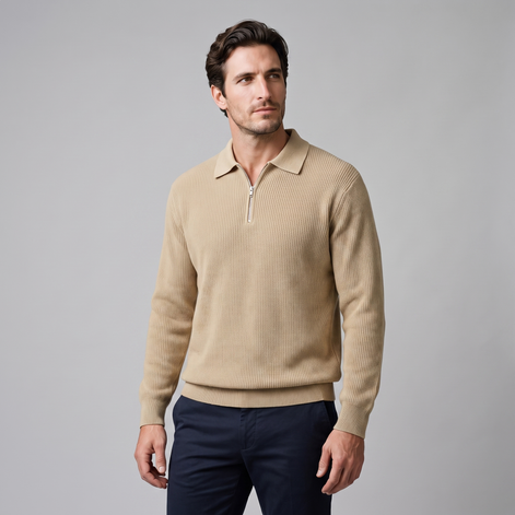 Men's Ribbed Quarter-Zip Polo Sweater