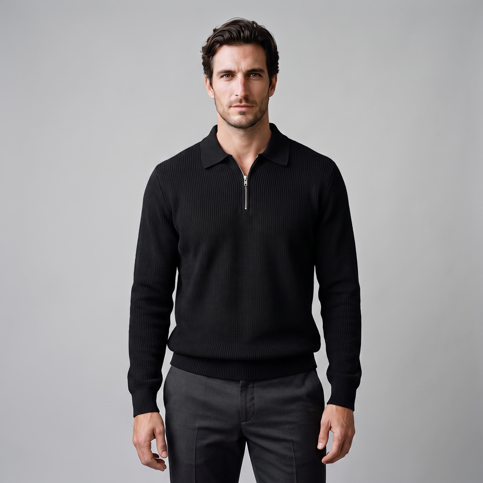 Men's Ribbed Quarter-Zip Polo Sweater