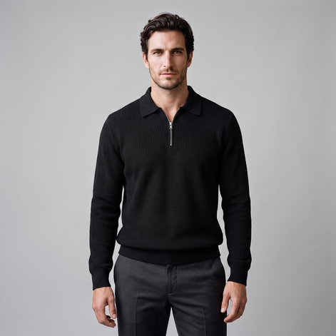 Men's Ribbed Quarter-Zip Polo Sweater