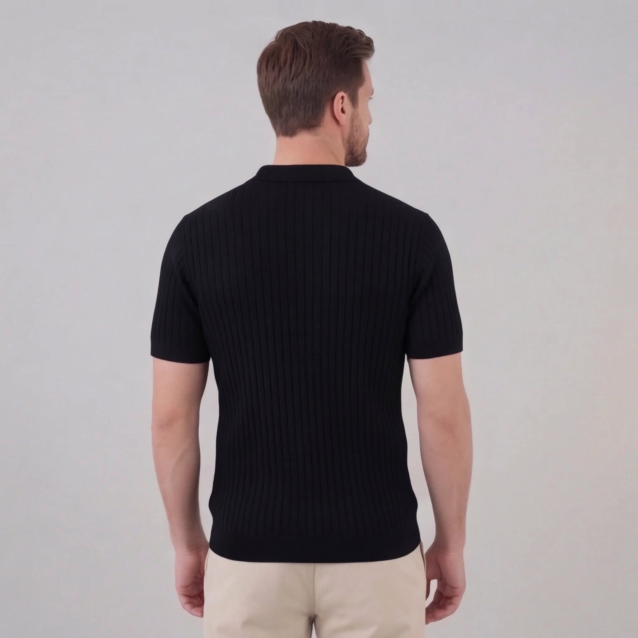 Men's Ribbed Short Sleeve V-Neck Polo