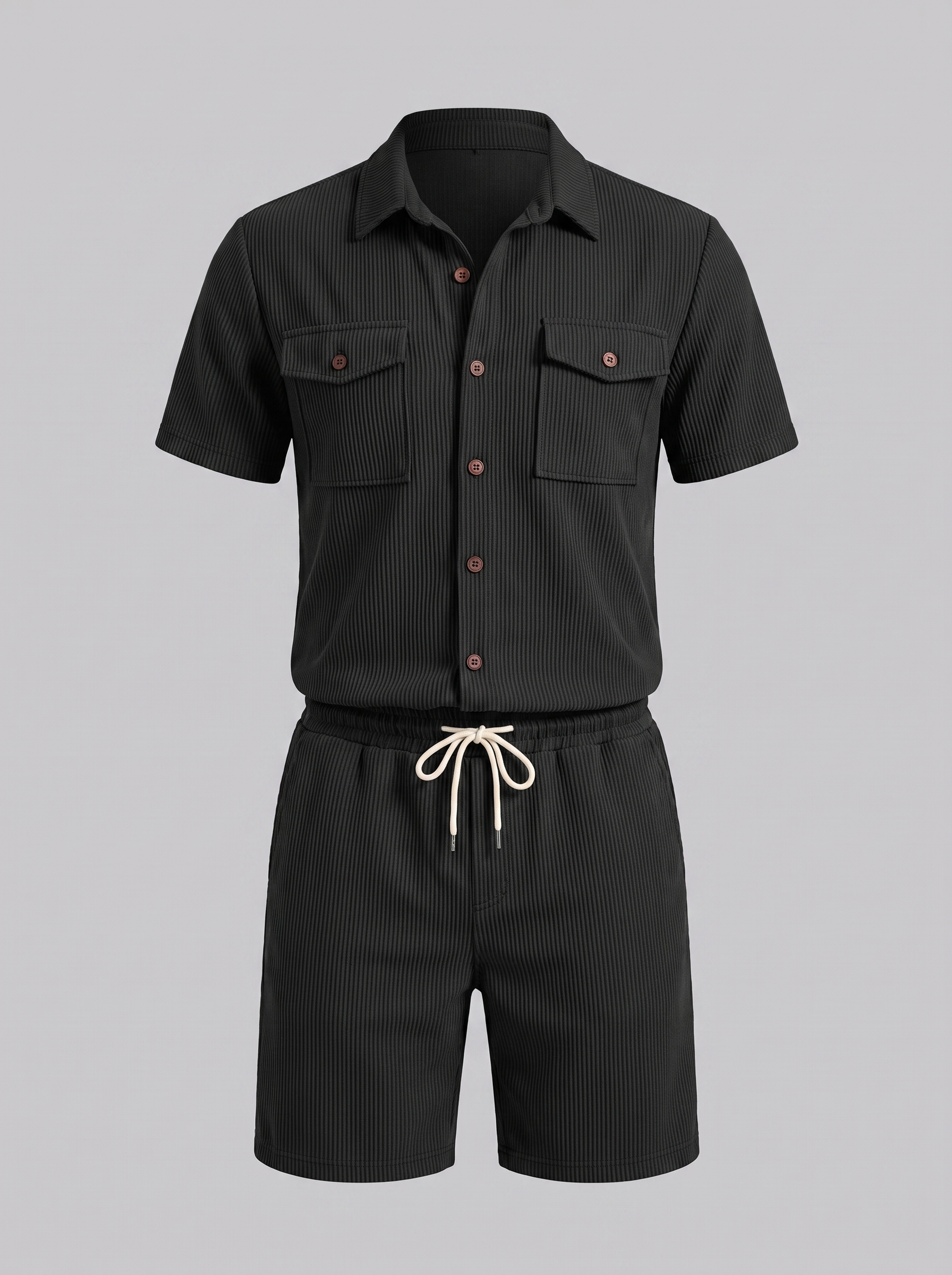 Men's Ribbed Stripe Shirt and Shorts Co-Ord Set