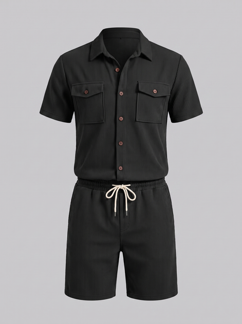 Men's Ribbed Stripe Shirt and Shorts Co-Ord Set