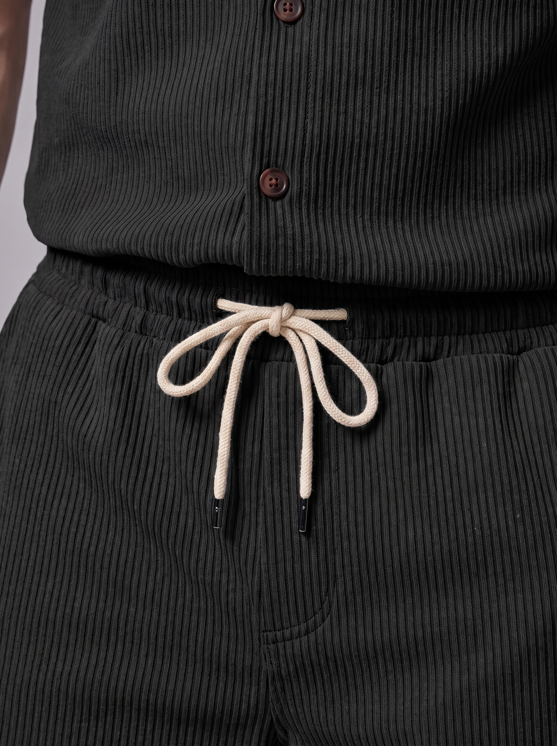 Men's Ribbed Stripe Shirt and Shorts Co-Ord Set