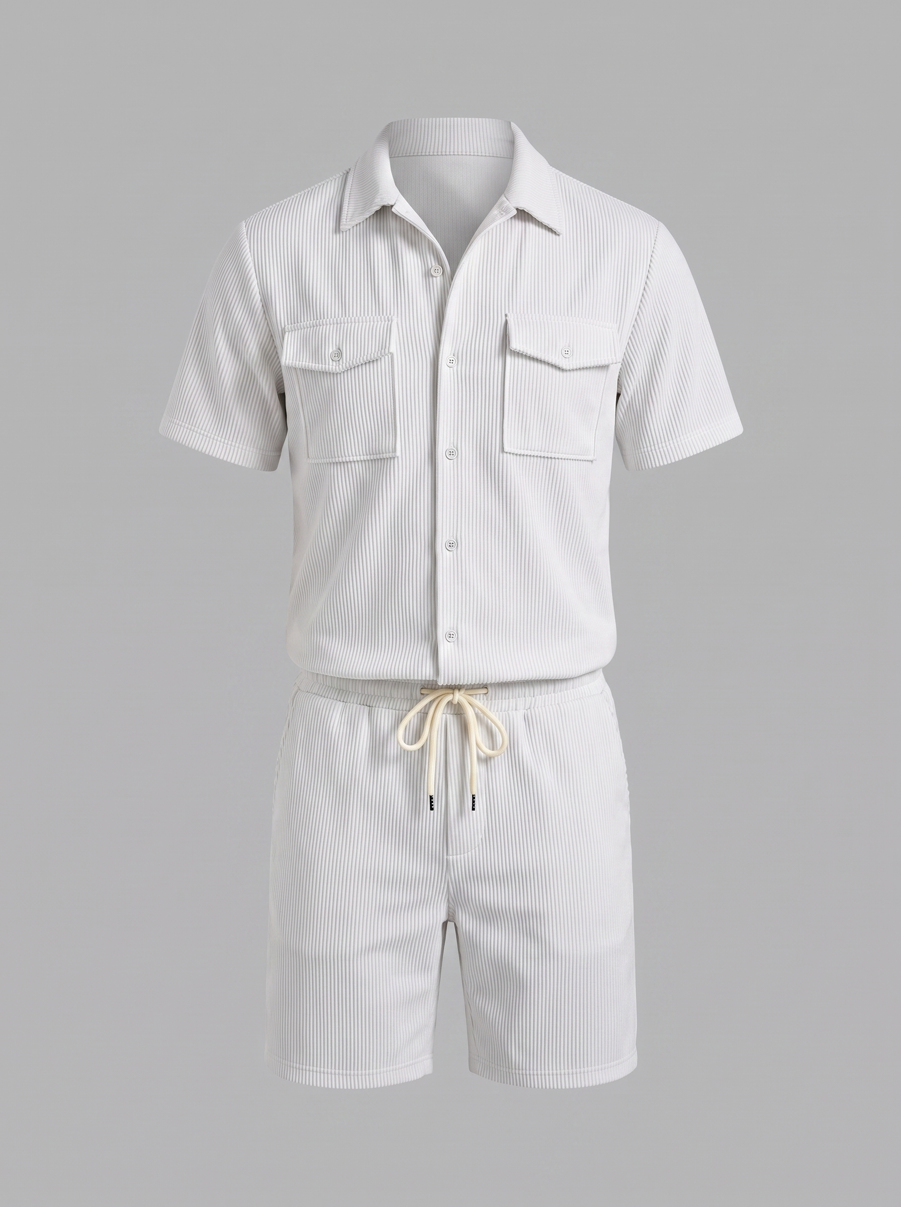 Men's Ribbed Stripe Shirt and Shorts Co-Ord Set