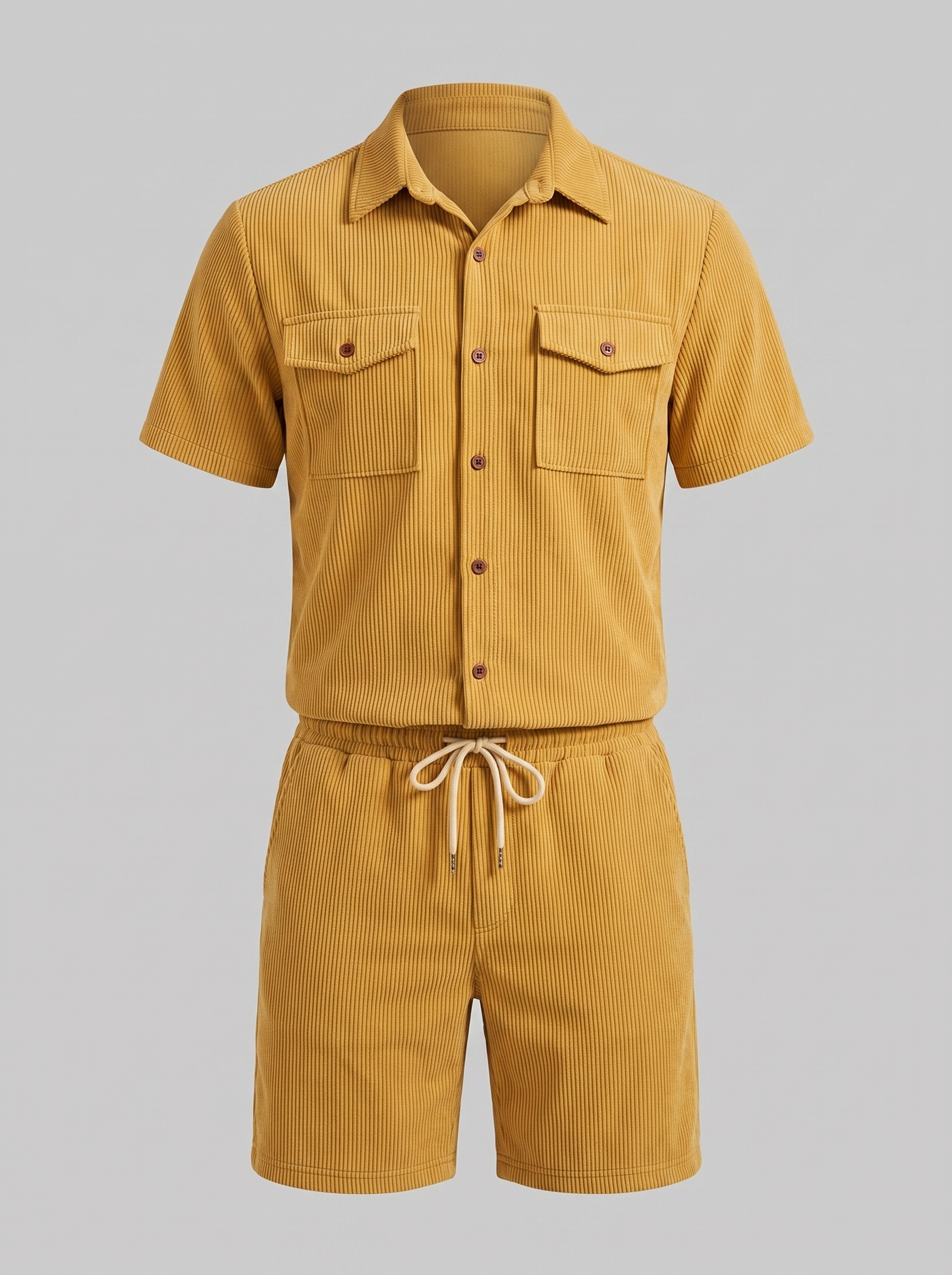 Men's Ribbed Stripe Shirt and Shorts Co-Ord Set
