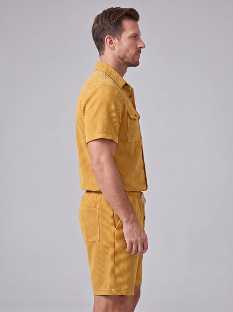Men's Ribbed Stripe Shirt and Shorts Co-Ord Set