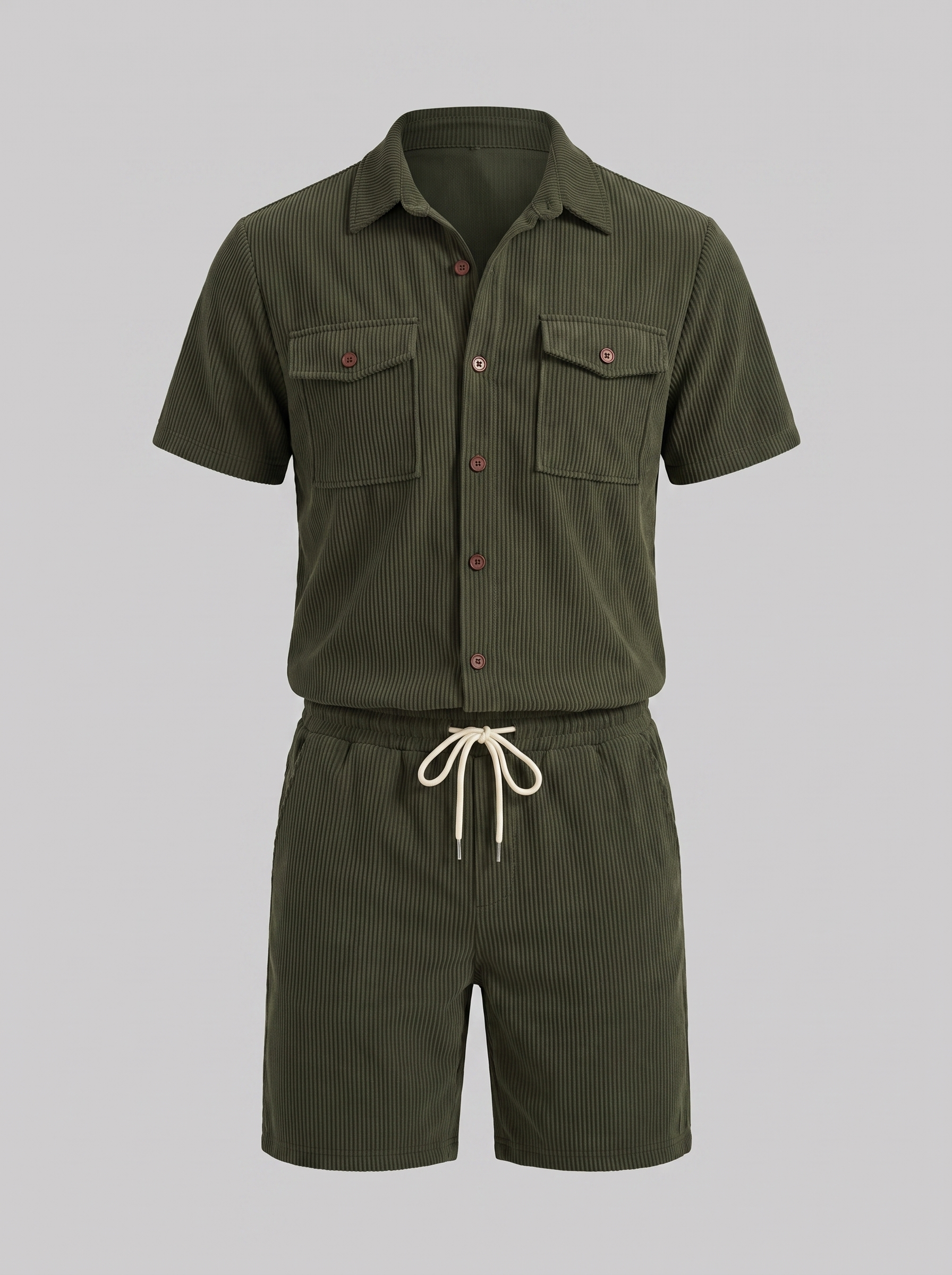 Men's Ribbed Stripe Shirt and Shorts Co-Ord Set