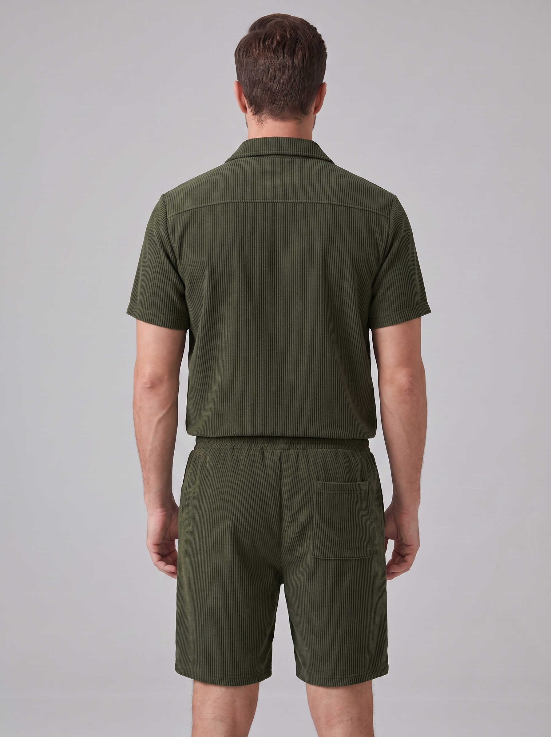 Men's Ribbed Stripe Shirt and Shorts Co-Ord Set