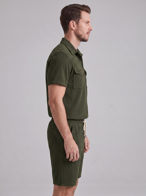 Men's Ribbed Stripe Shirt and Shorts Co-Ord Set