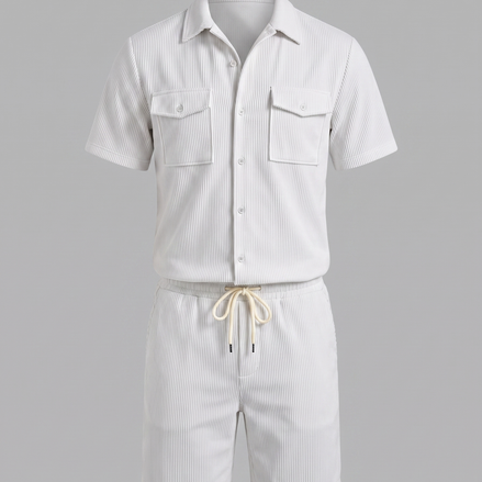 Men's Ribbed Stripe Shirt and Shorts Co-Ord Set