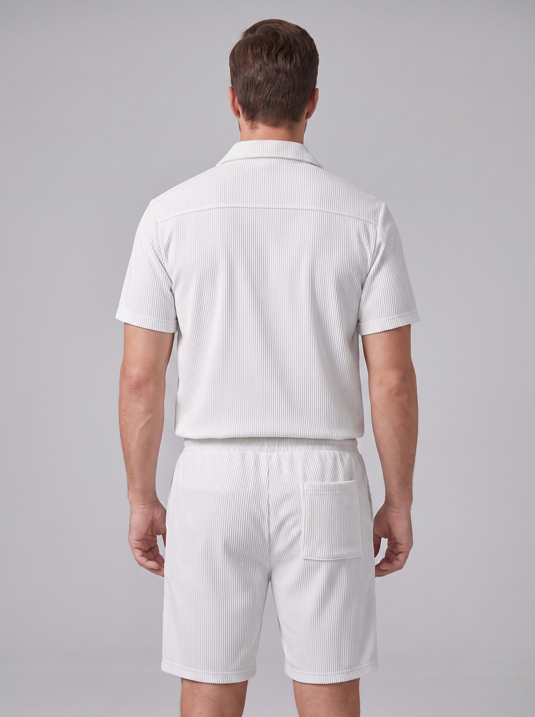 Men's Ribbed Stripe Shirt and Shorts Co-Ord Set