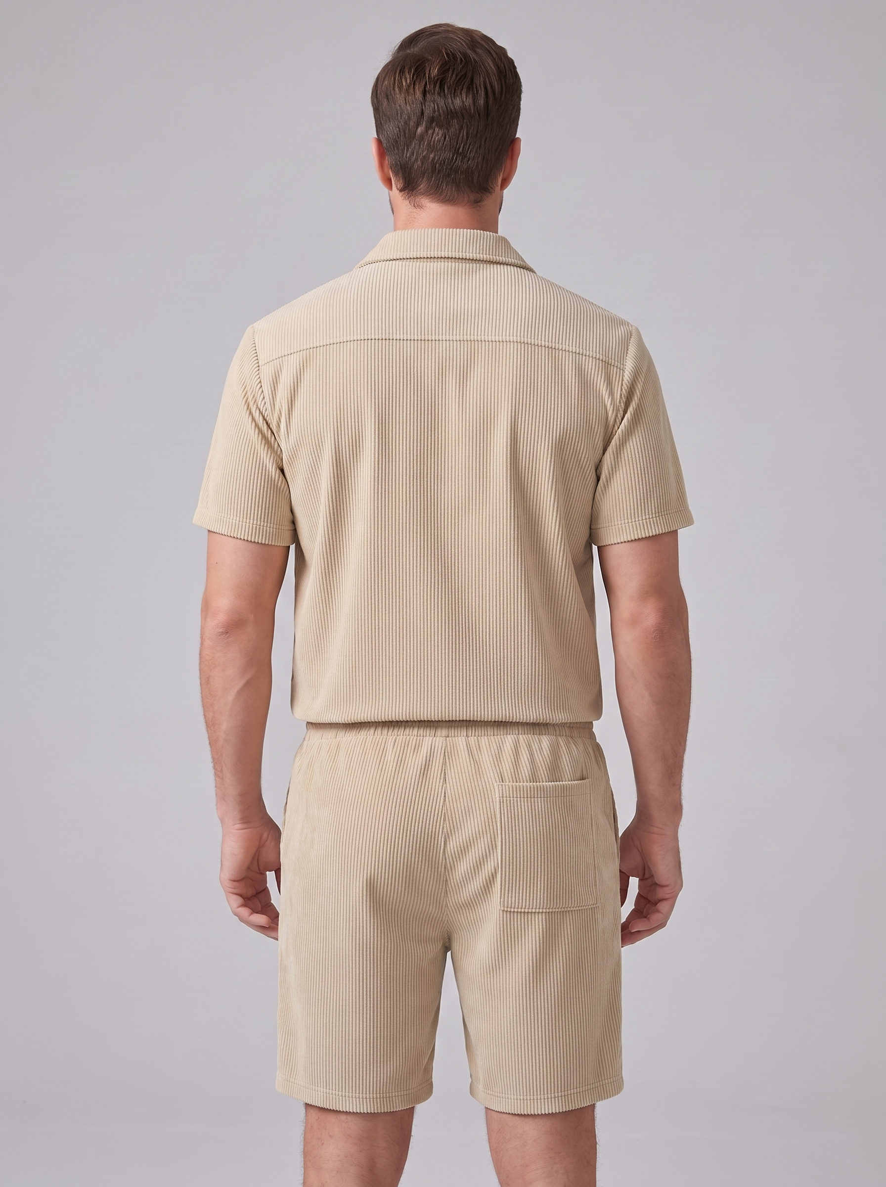 Men's Ribbed Stripe Shirt and Shorts Co-Ord Set
