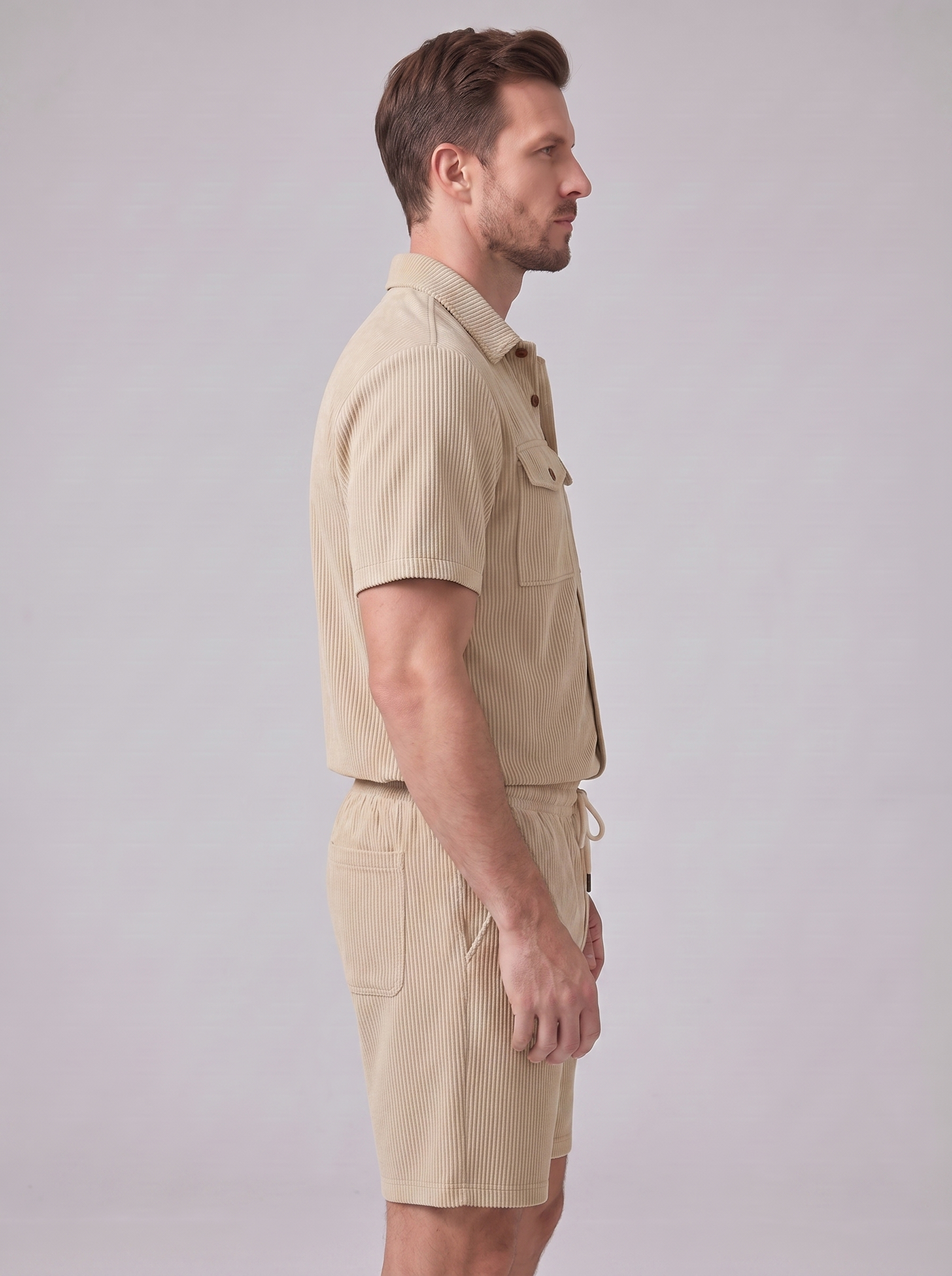 Men's Ribbed Stripe Shirt and Shorts Co-Ord Set