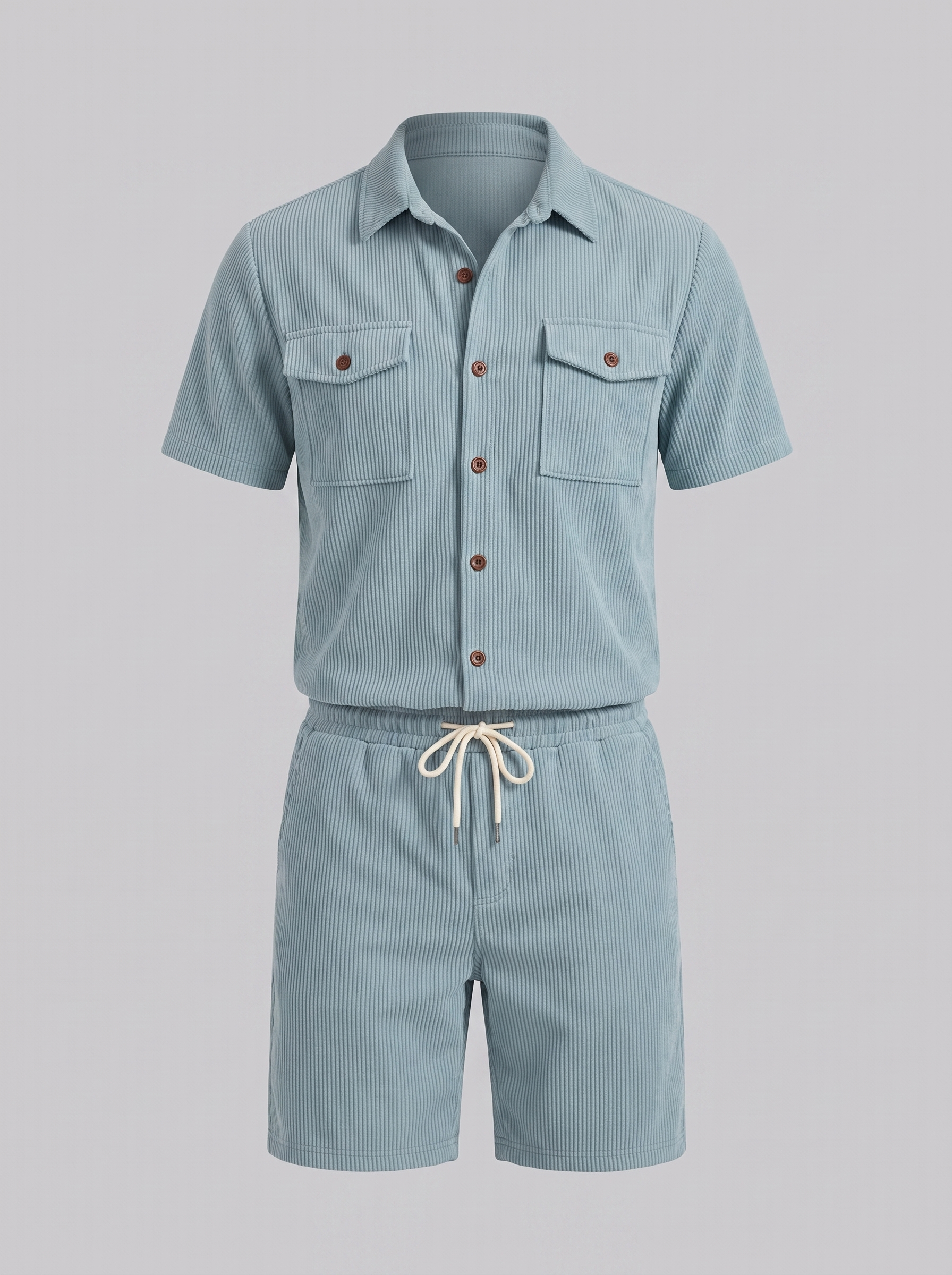 Men's Ribbed Stripe Shirt and Shorts Co-Ord Set