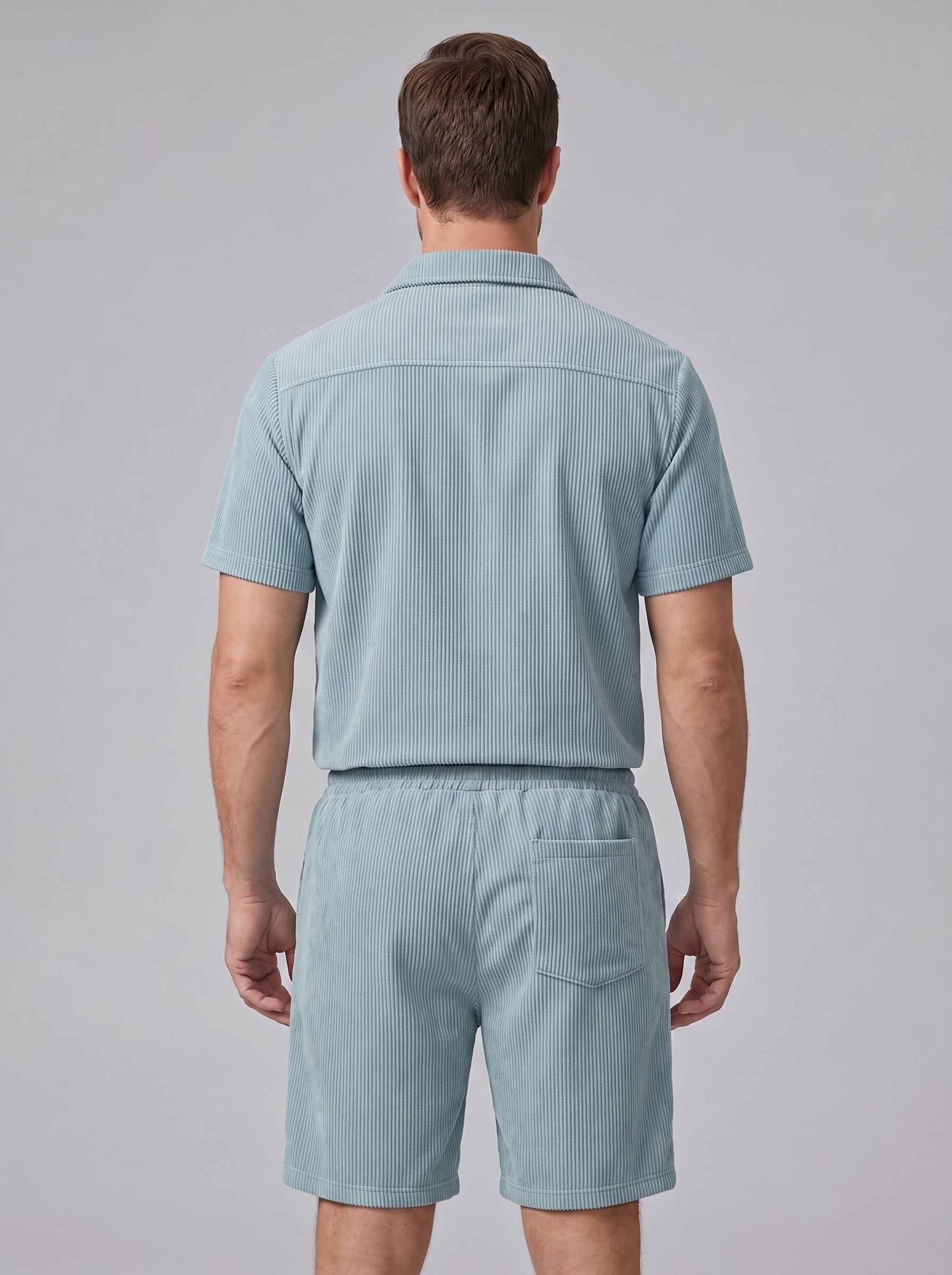 Men's Ribbed Stripe Shirt and Shorts Co-Ord Set